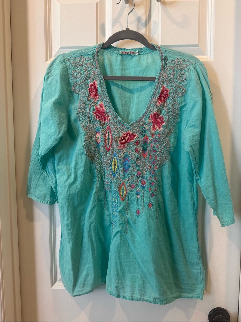 Johnny Was Turquoise Women's Embroidered Tunic